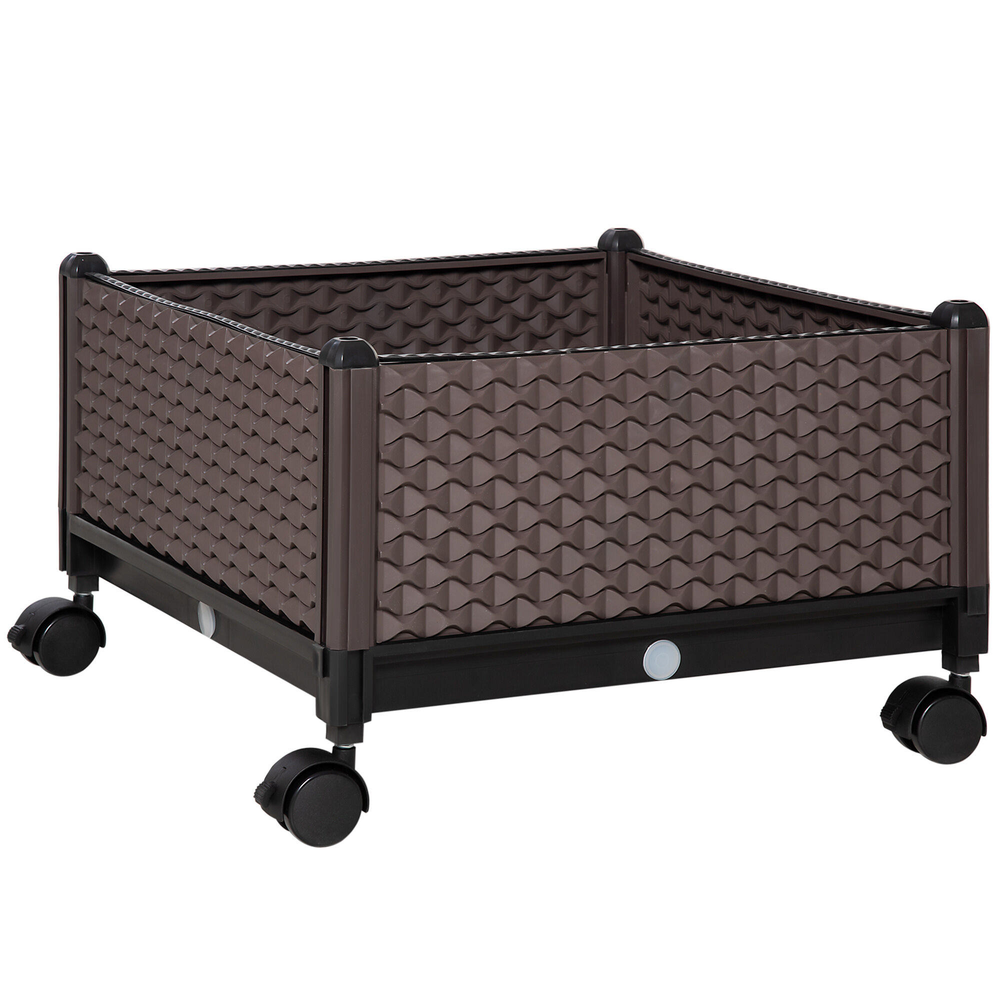Outsunny Jardinera de Pl&aacute;stico con Ruedas Macetero de Jard&iacute;n con Agujeros de Drenaje para Cultivo de Plantas en Exterior Patio Terraza 50x50x33 cm Marr&oacute;n, , large Imagen numero 1