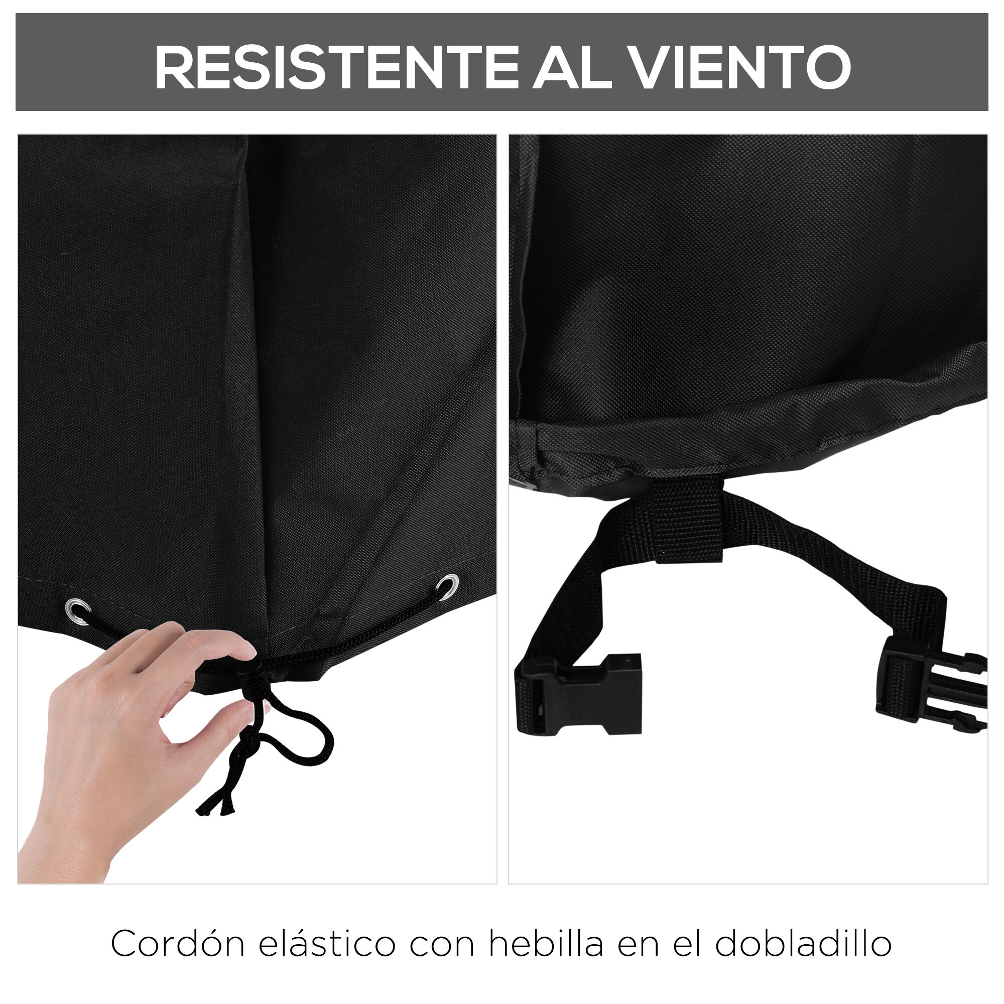 Outsunny Funda Protectora para Muebles de Jard&iacute;n en Forma de L Cubierta para Sof&aacute;s Exterior con Hebillas de Tracci&oacute;n Tela Oxford 600D Impermeable 260x76x82 cm Negro, , large Imagen numero 5