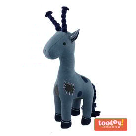 Tootoy! Comfort Denim Giraffe peluche con sonido y cuerda para perros