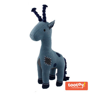 Tootoy! Comfort Denim Giraffe peluche con sonido y cuerda para perros