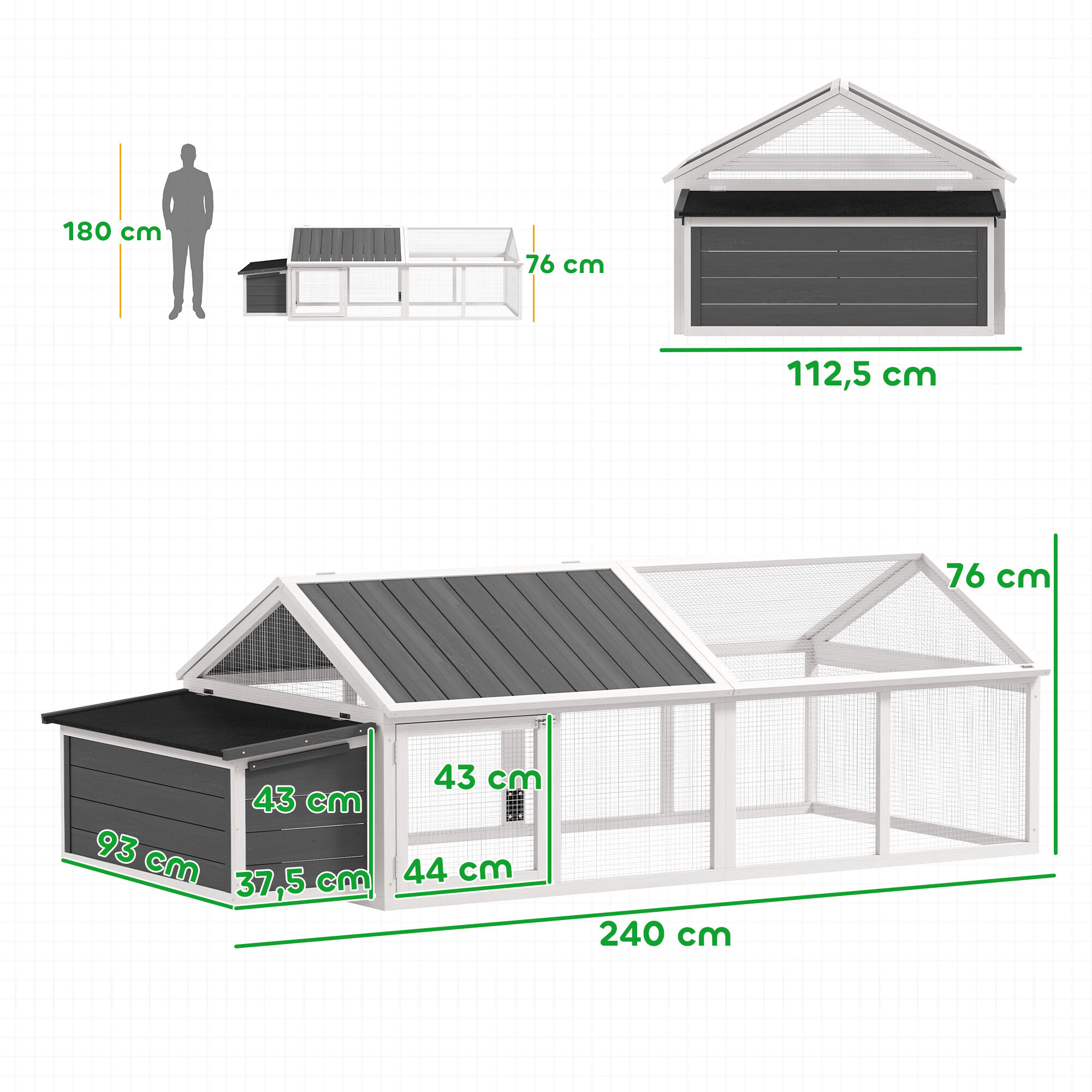 PawHut Gallinero Blanco y Gris, , large Imagen numero 3