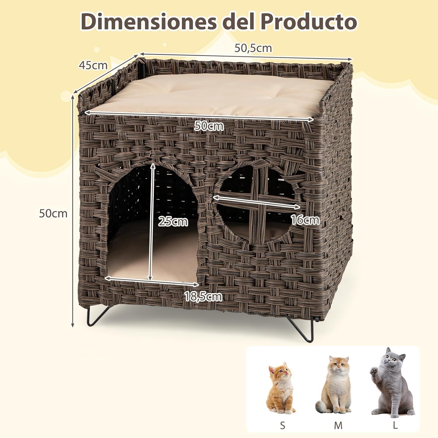 COSTWAY Casa Plegable de 2 Niveles para Gatos, Condominio de Rat&aacute;n con Percha Elevada, Cueva para Esconderse, Cojines Extra&iacute;bles, Mueble para Mascotas de Interior y Exterior, Mesita Auxiliar, , large Imagen numero 2