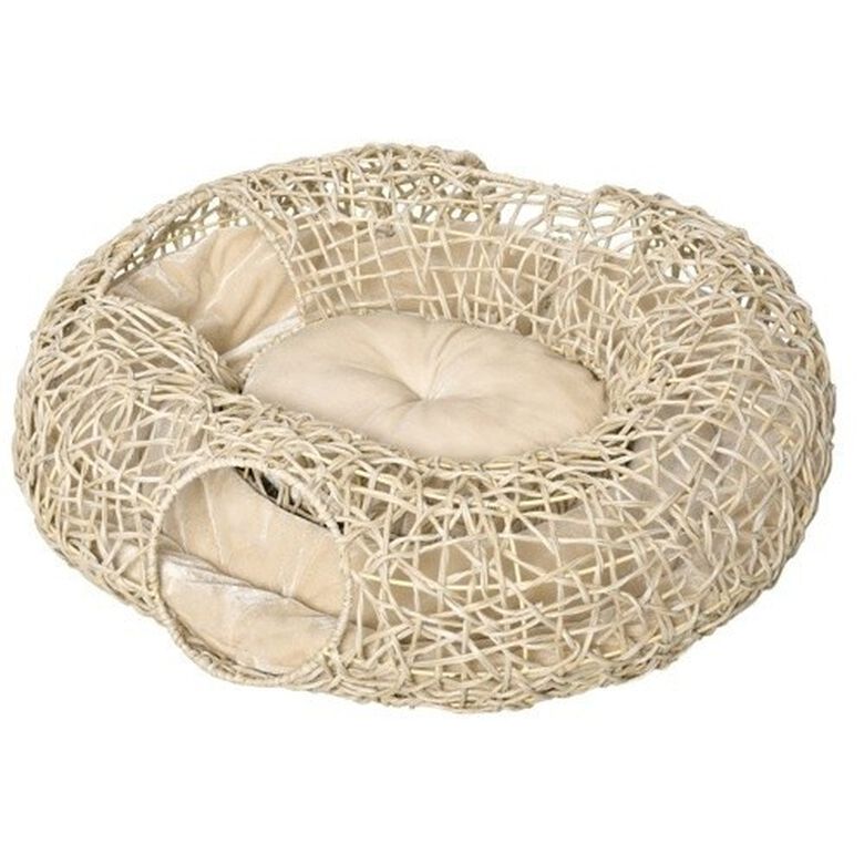 PawHut cueva de ratán madera natural para gatos thumbnail