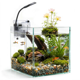 Nobleza Acuario de Cristal 27L sin Tapa con Filtro de Mochila y Luz LED de Clip Flexible