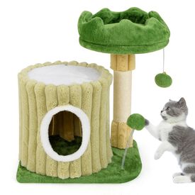 COSTWAY Lindo Árbol para Gatos, Torre Compacta Moderna para Gatos Pequeños con Poste para Rascar de Sisal, Perchero Acolchado, Condominio, Bola Colgante, Casa de Juguete para Gatos de Interior