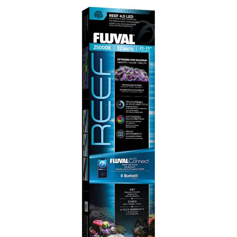 Pantalla de iluminación para acuario marino Fluval Reef 4.0 LED w/BT Mesh, 46W 88.2-125.8 cm