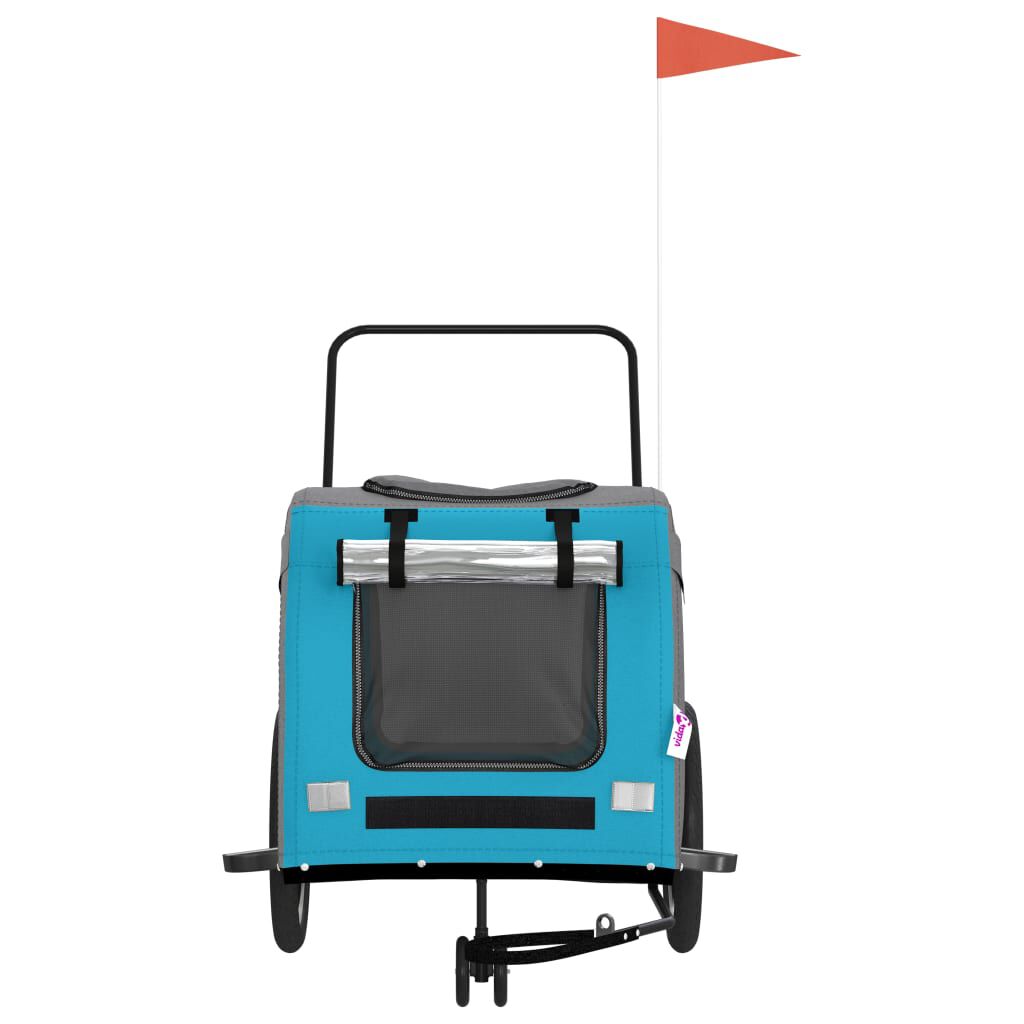 vidaXL Remolque de bicicleta mascotas hierro tela Oxford azul gris, , large Imagen numero 3