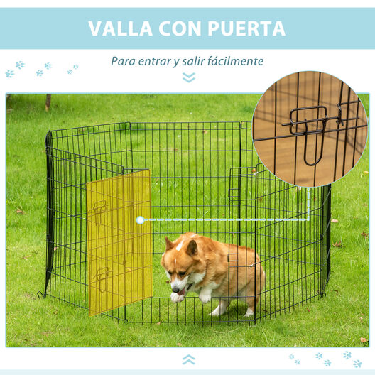 PawHut Parque de Juegos para Perros 8 Paneles 76x61 cm Plegables Jaula  Metálica para Mascotas con Puerta y Doble Cerradura para Jardín Patio  Exterior Negro