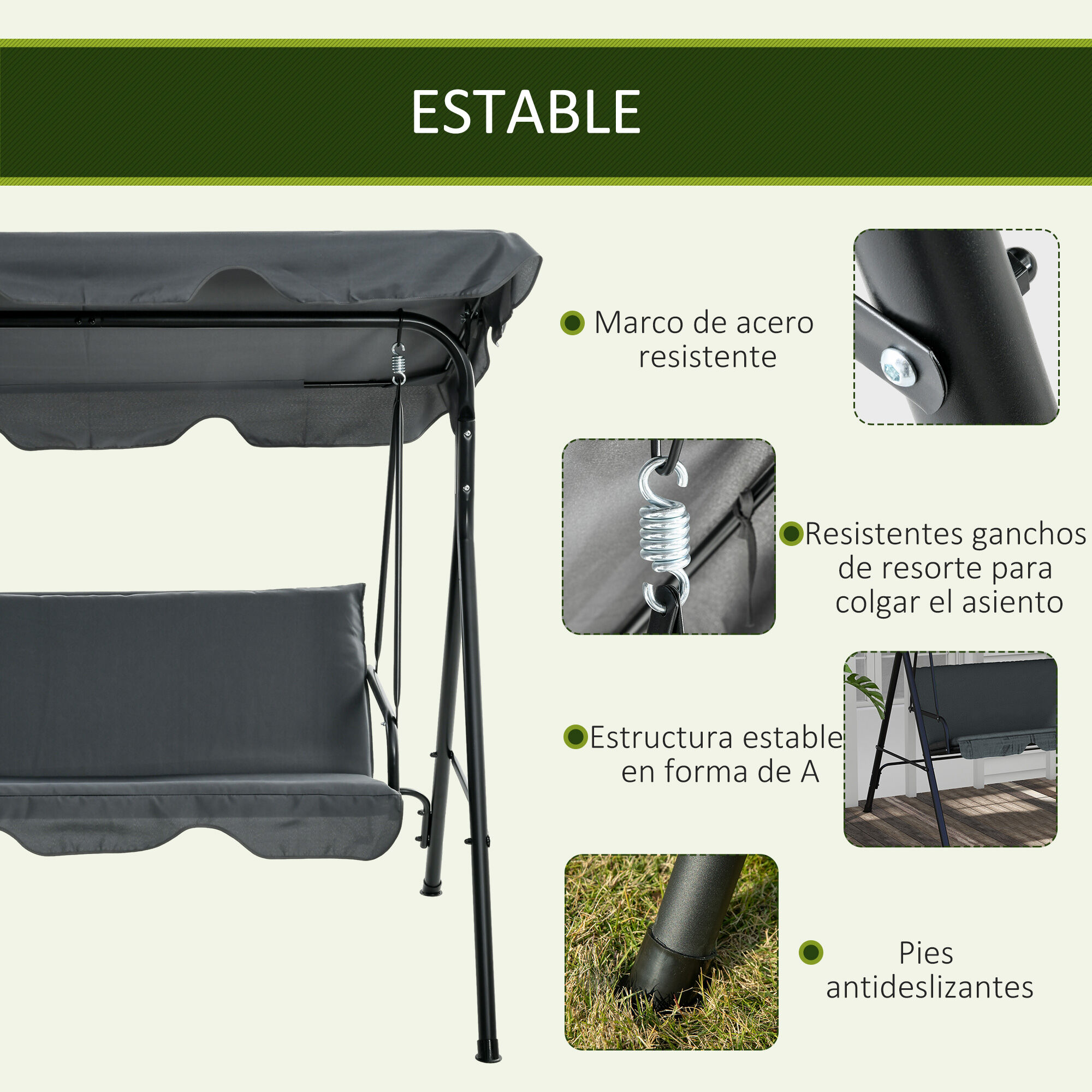 Outsunny Columpio de Jard&iacute;n Gris, , large Imagen numero 5