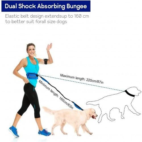 Edipets correa canicross reflectante manos libres con riñonera azul celeste para perros thumbnail