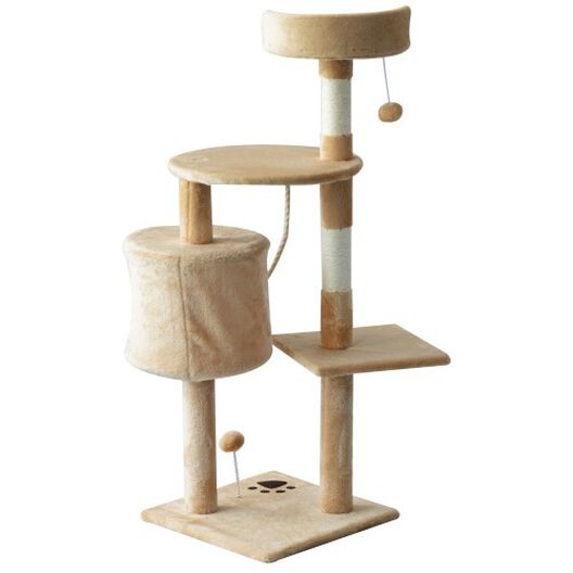 Pawhut árbol rascador con plataforma casetas y bolas de juego beige para gatos, , large image number null