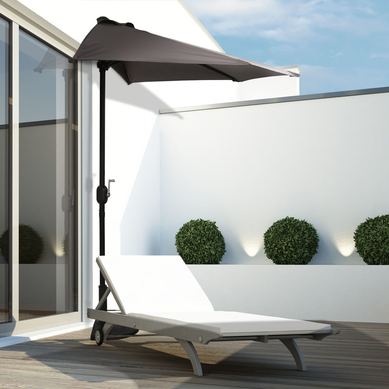 Outsunny Sombrilla 269x138x236 cm Parasol de Jard&iacute;n con Manivela y Forma Semicircular para Exterior Terraza Patio Piscina Gris, , large Imagen numero 2