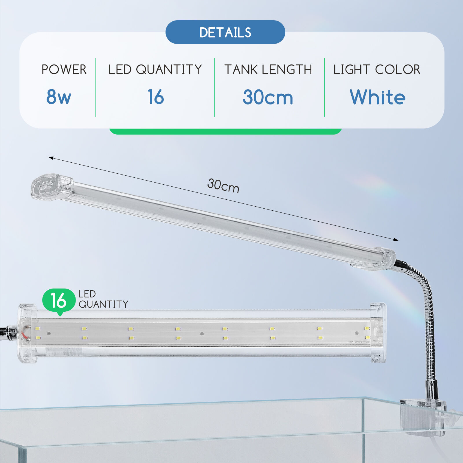 Nobleza - Luz LED Acuario, Impermeable L&aacute;mpara Acuario Delgada, Blanco LED Acuario Plantado con Potente Clip (6W 23CM, Blanco), , large Imagen numero 9