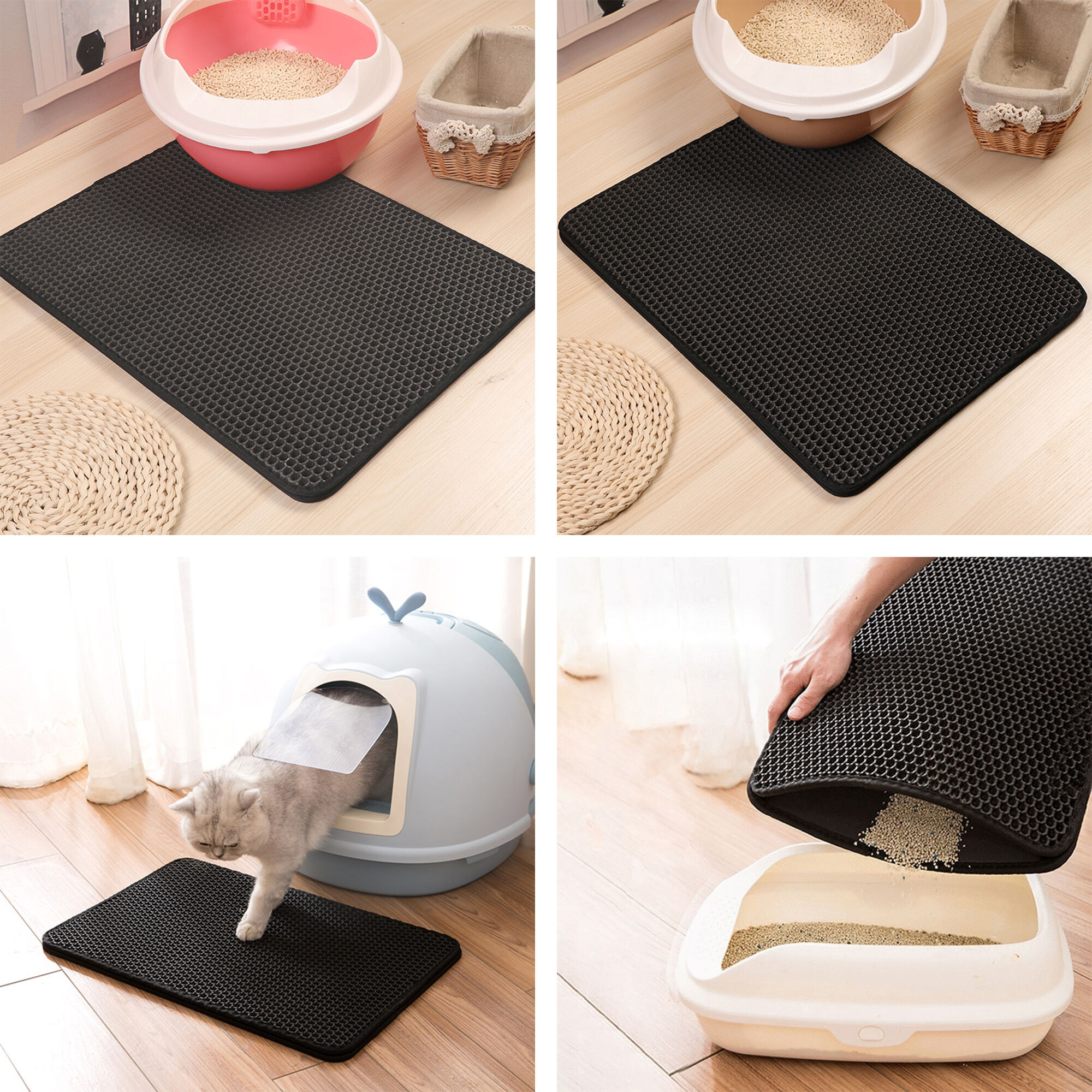 Alfombra Impermeable De Caja De Arena Para Gatos De Doble Capa Con Respaldo Antideslizante, Estera Lavable A Prueba De Fugas Para Limpieza De Mascotas, , large Imagen numero 3