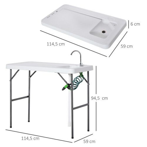 Mesa Plegable con Fregadero Grifo y Pistola de Riego Extensible para Camping Barbacoa Exterior, , large Imagen numero 3