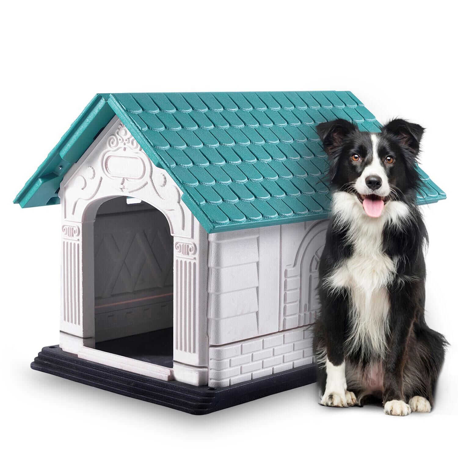 Nobleza Caseta para Perros de Pl&aacute;stico, Impermeable Perro Casa, Resistente A La Intemperie y Al Agua, con Tejado A Dos Aguas, Uso en Interior y Exterior (M 88x69x68 cm), , large Imagen numero 1