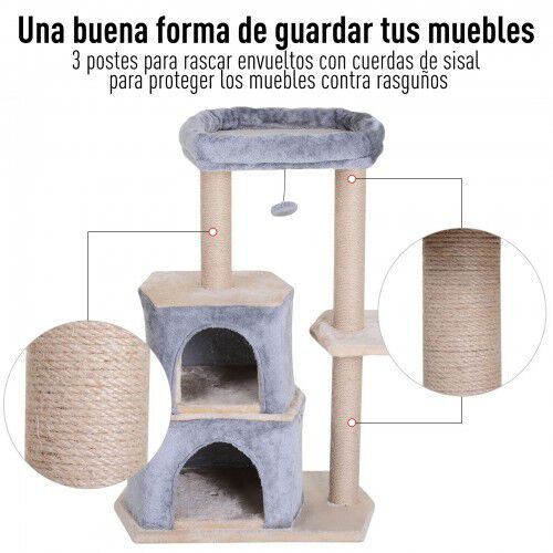 Pawhut &aacute;rbol rascador grande con plataforma gris para gatos, , large Imagen numero 4