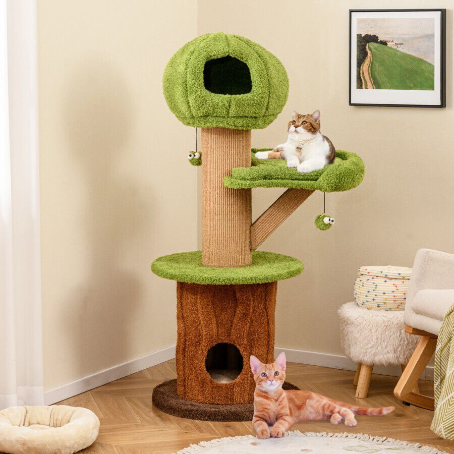 COSTWAY &Aacute;rbol para Gatos en Forma de Hongo para Interior, Torre de 148 CM con 2 Condos, Perchero de Cuero, Pelotas, Postes de Sisal, Cueva Oculta, Cojines Desmontables, Centro de Actividades para Gatitos, , large Imagen numero 5