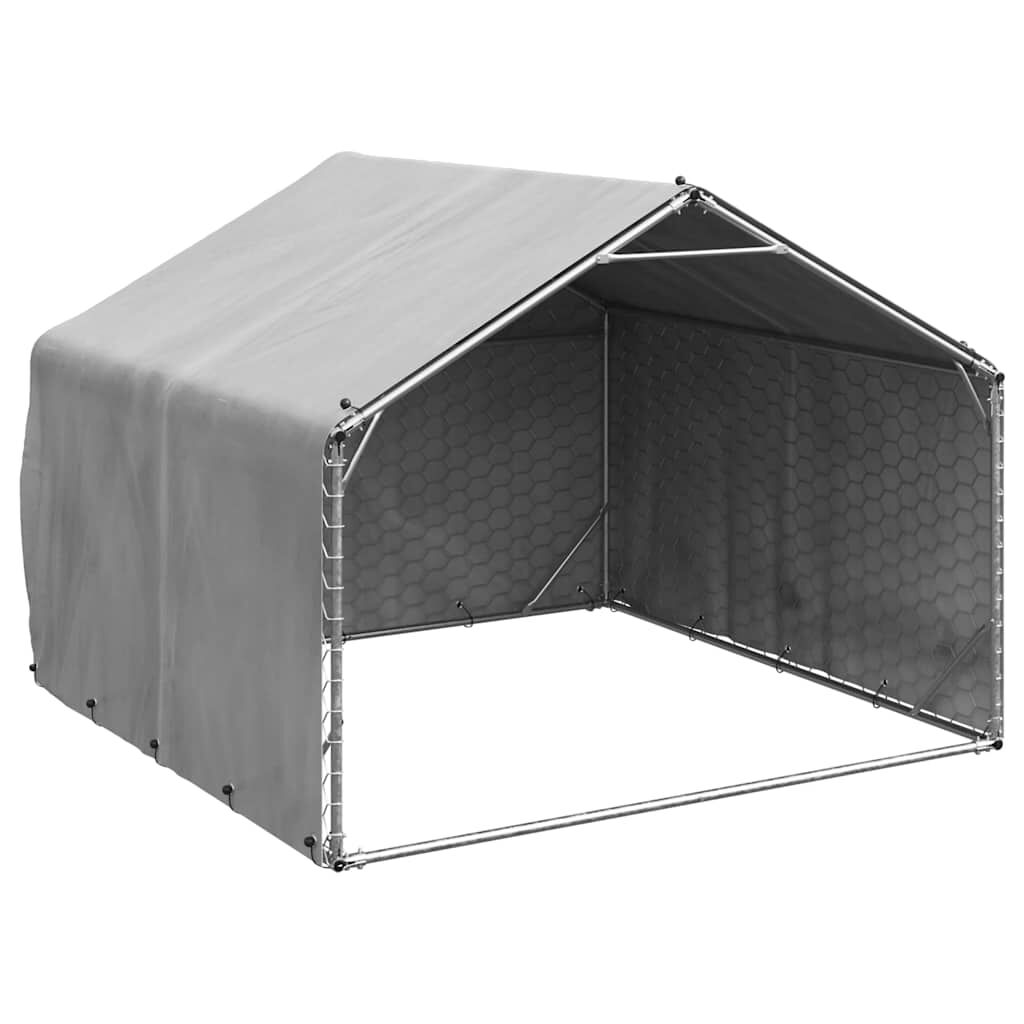 vidaXL Caseta perros exterior con cubierta acero galvanizado