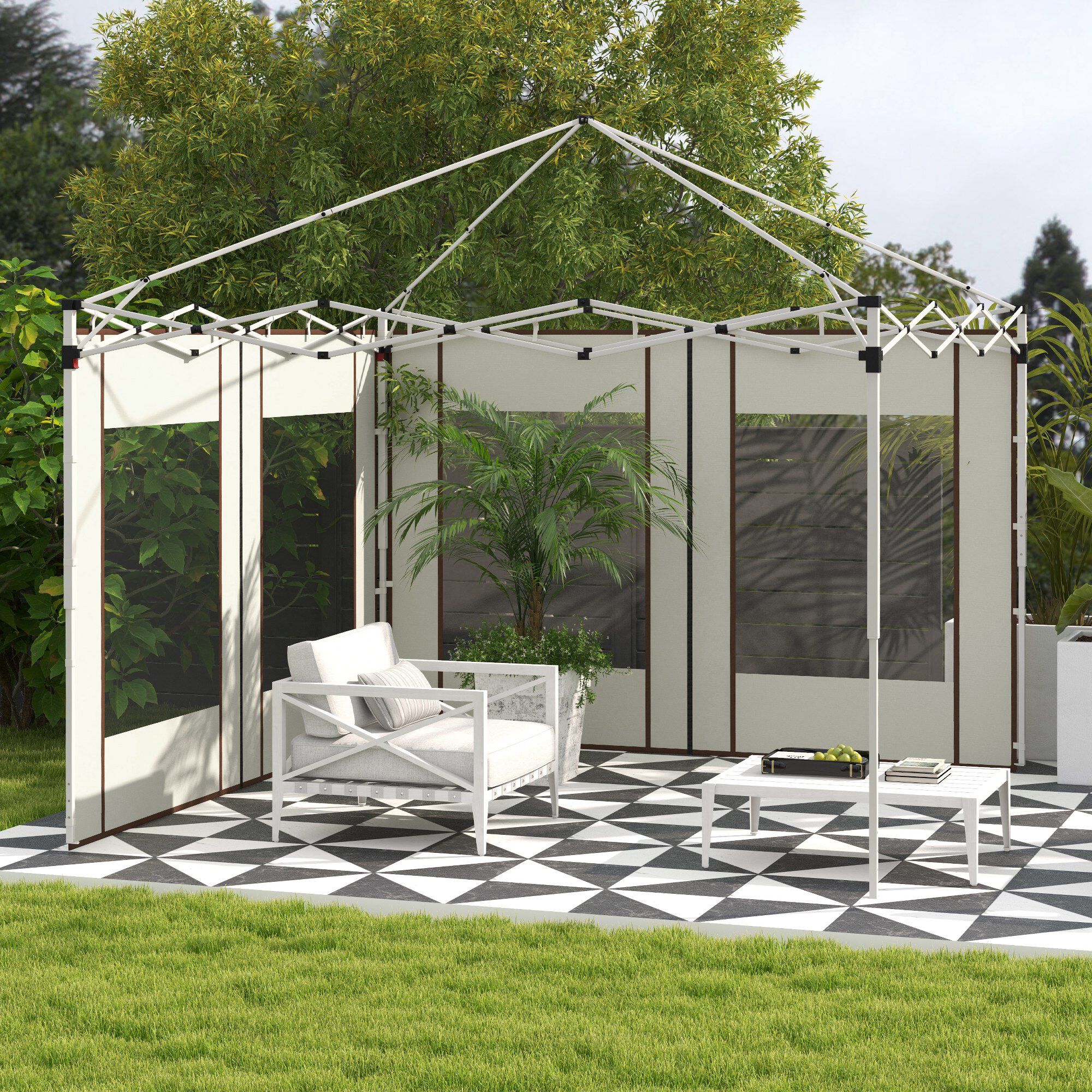 Outsunny Paredes Laterales para Carpa de 2 Paneles 295x195 cm Paredes Laterales de Repuesto de Tela Oxford con 2 Ventanas para Carpas de 6x3 m 3x3 m Crema, , large Imagen numero 2