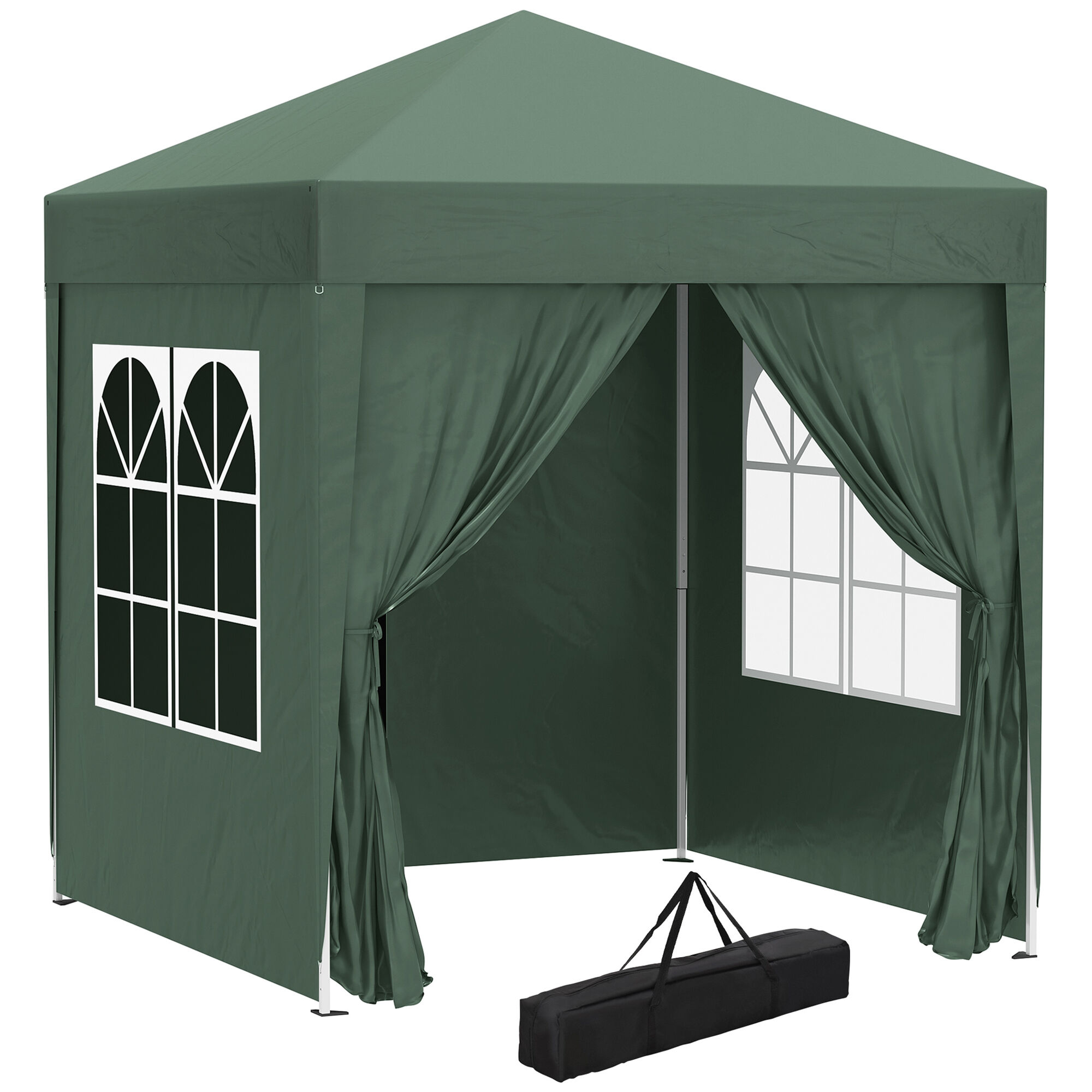 Outsunny Carpa Plegable Gazebo 2x2 m Cenador de Jard&iacute;n con 4 Paredes Laterales Tela Oxford 2 Puertas 2 Ventanas y Bolsa de Transporte Impermeable para Exterior Terraza Camping Fiestas Verde, , large Imagen numero 1