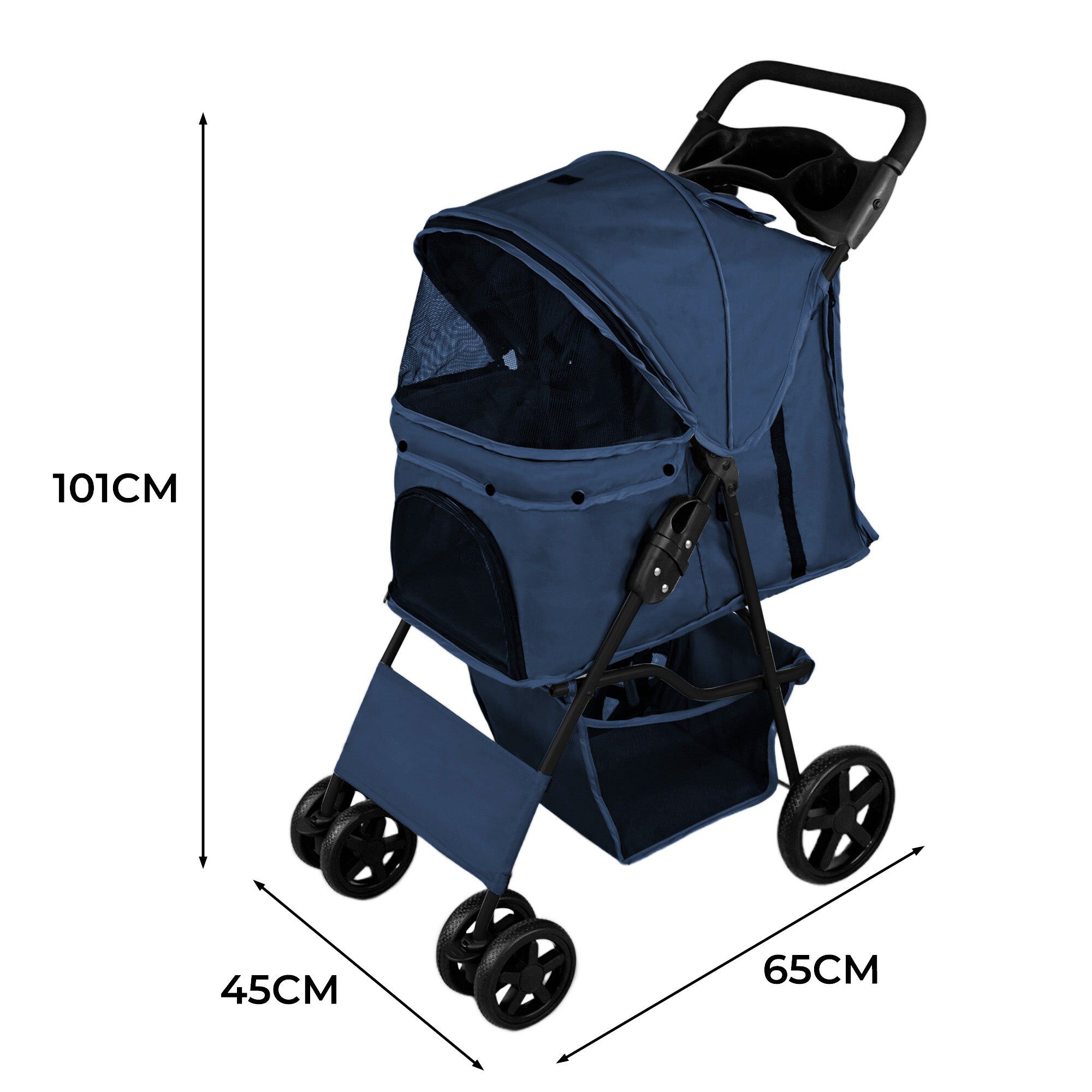 Cochecito Azul Plegable para Mascotas con Cubierta lluvia Carrito Perros Gatos, , large Imagen numero 5