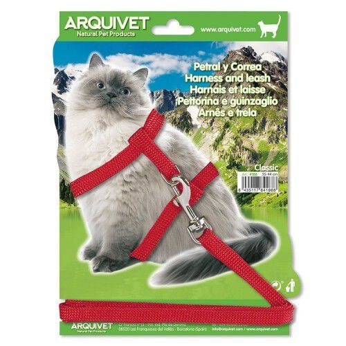 Correa y petral Classic para gatos color Rojo