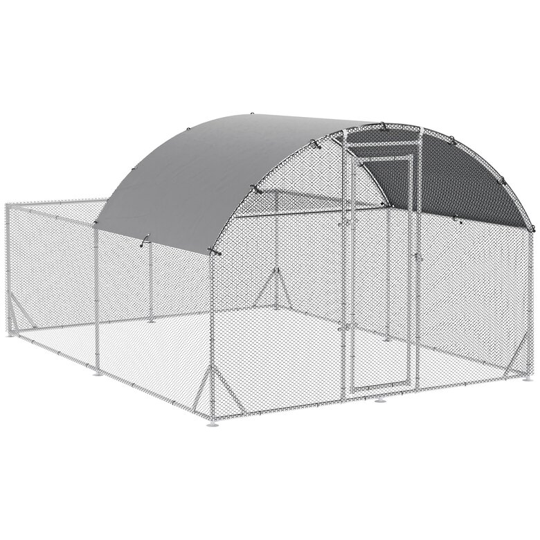 PawHut Gallinero Exterior Grande 380x280x195 cm Jaula para 10-12 Gallinas de Acero Galvanizado con 2 Pisos Cubierta de Tejado Puerta Corral para Pollos Conejos Patos Plata, , large image number null