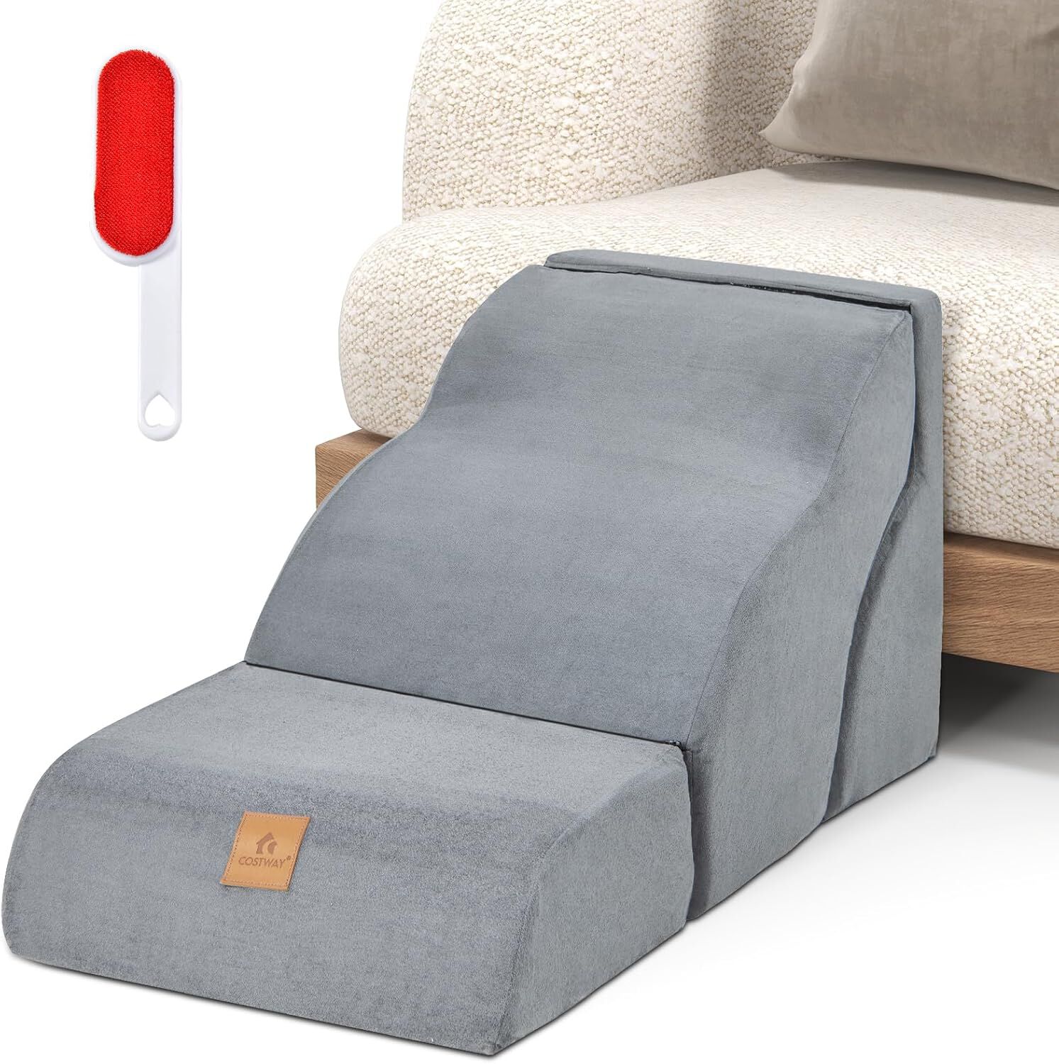 COSTWAY Rampa para Perros de Espuma de 3 Niveles, 97 cm Escalera para Mascotas Extra&iacute;ble y Lavable, Pelda&ntilde;os para Mascotas con Fundo Antideslizante, 2 Rampas para Subir Mascotas, , large Imagen numero 1
