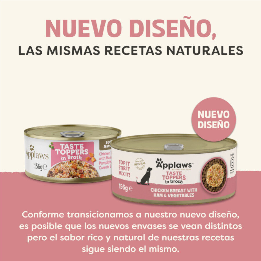 156 g Applaws Taste Toppers Pollo con Jam&oacute;n y Vegetales en Caldo lata para perros, , large Imagen numero 2