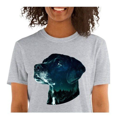 Mascochula camiseta mujer noche estrellada personalizada con tu mascota gris thumbnail