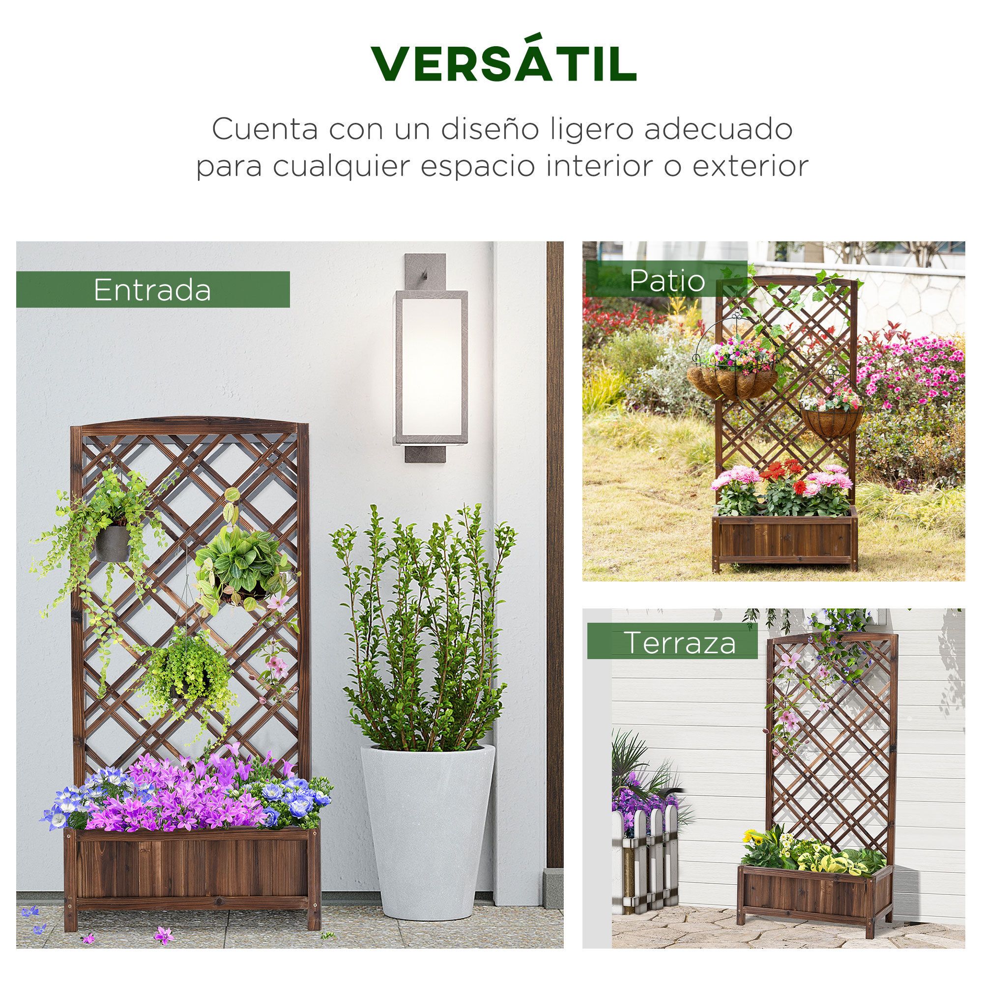 Outsunny Jardinera con Enrejado Jardinera con Celos&iacute;a de Madera Macetero con Soporte para Trepadora Cultivos Plantas en Terraza Jard&iacute;n Balc&oacute;n 60x30x122,5 cm Marr&oacute;n, , large Imagen numero 4