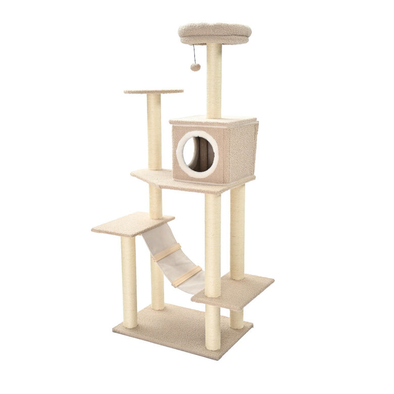 Leeby Boucle Collection Árbol rascador con cama nido y puente para gatos thumbnail