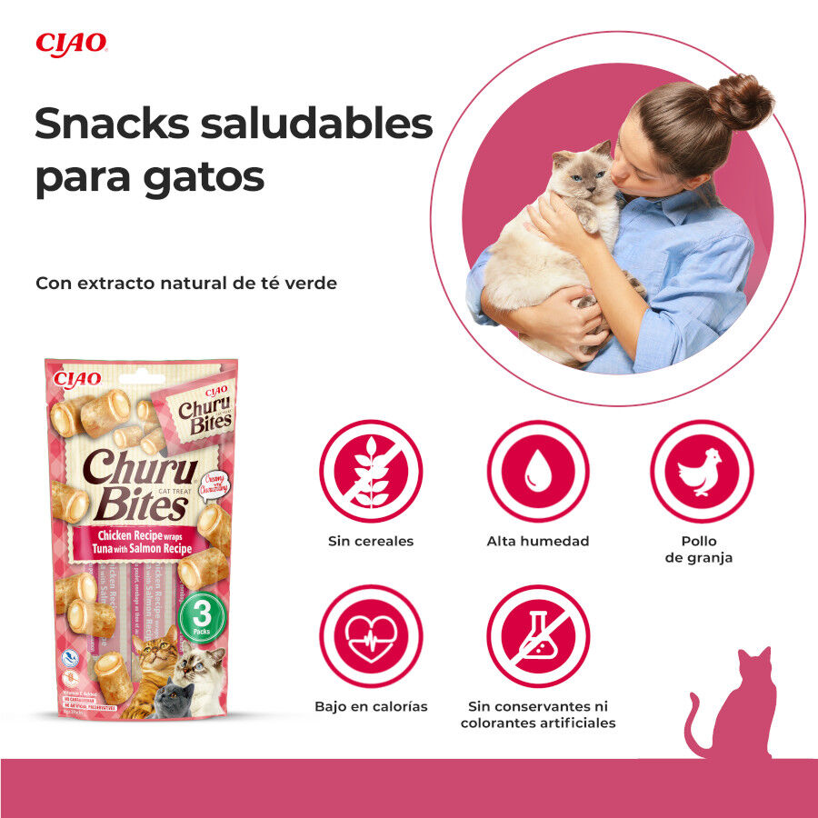 3 sobres x 10 g Churu Bocaditos Bites de Pollo y At&uacute;n con Salm&oacute;n para gatos, , large Imagen numero 2
