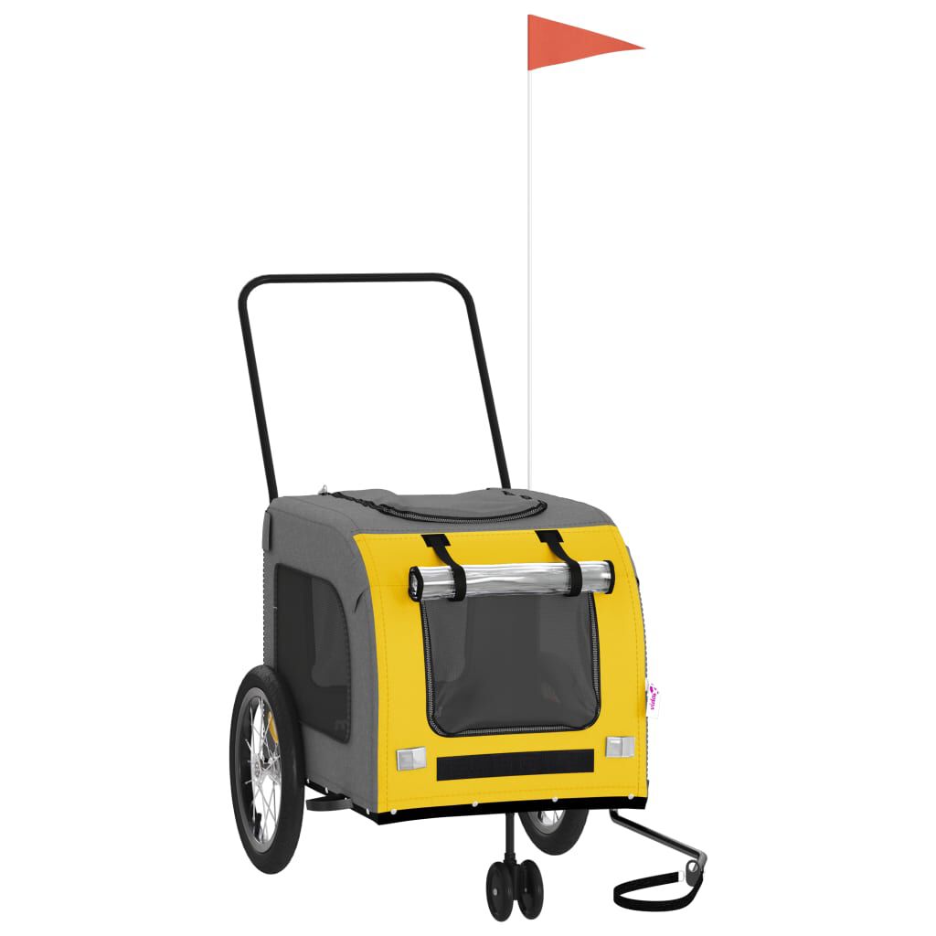 vidaXL Remolque de bicicleta mascotas hierro tela Oxford amarillo gris, , large Imagen numero 1