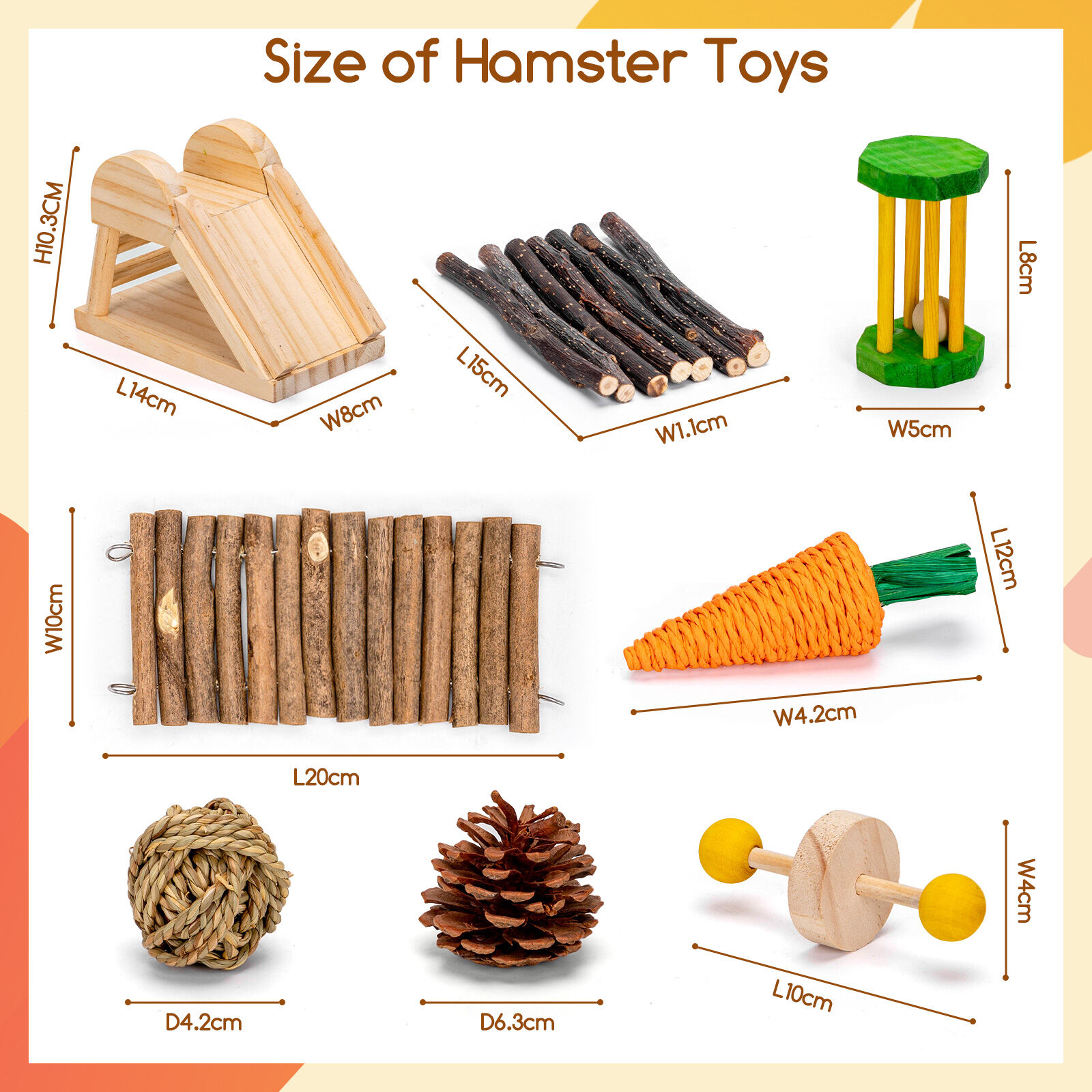 Nobleza 8pcs Juguetes para H&aacute;mster, Madera para Masticar Gnaw Throw Toss Juguetes para los Conejos, la Chinchilla, H&aacute;msters, Cobayas, , large Imagen numero 5