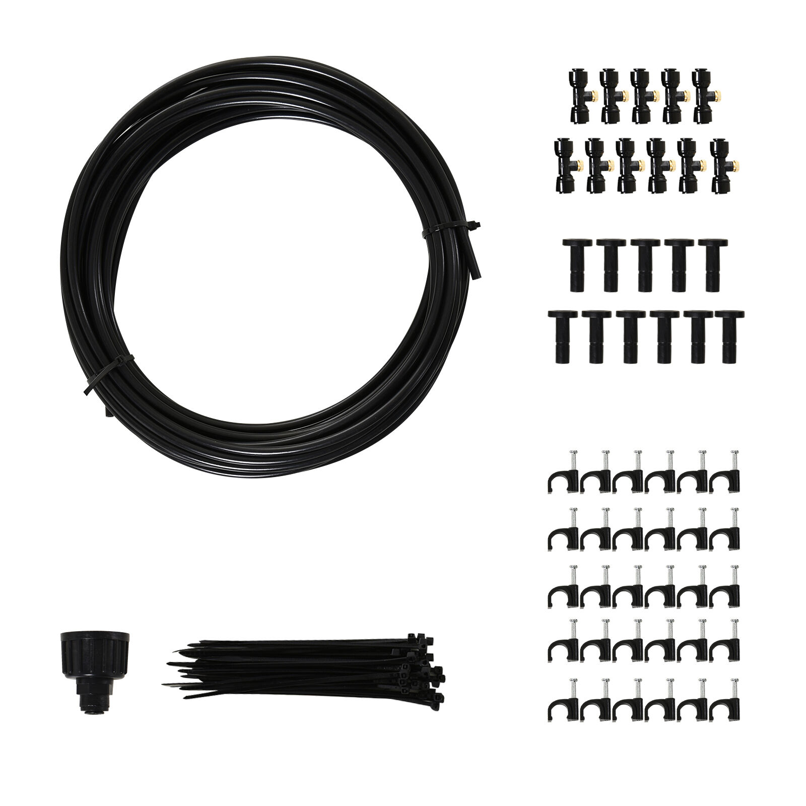 Outsunny Rociador de Agua para Jardines Kit Difusor Sistema de Enfriamiento por Nebulizaci&oacute;n Diferentes Boquillas Grifo de Lat&oacute;n para Patio al Aire Libre Negro 6m, , large Imagen numero 1