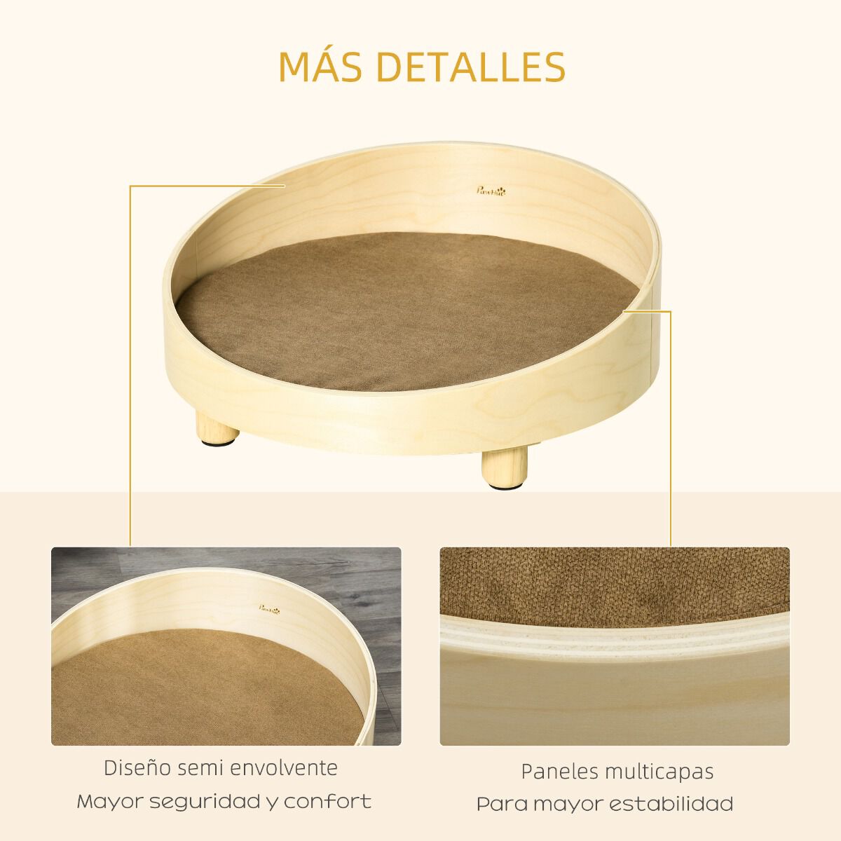 PawHut Cama de Madera para Perros Gatos, , large Imagen numero 4