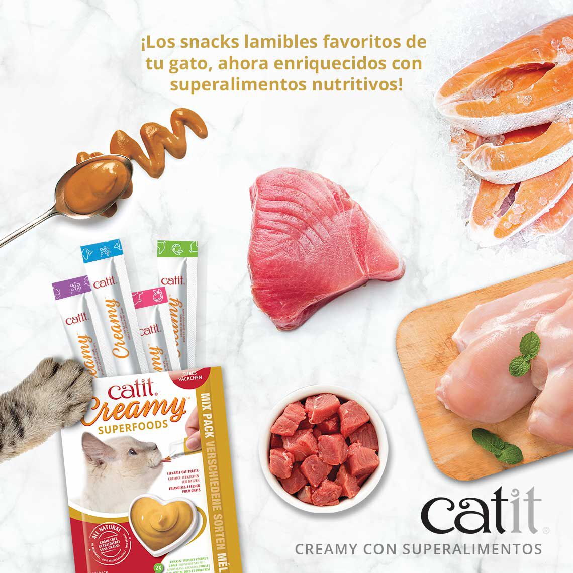 Snack liquido para gato Catit creamy con superalimentos pollo con Coco y Kale, 4x10g, , large Imagen numero 3