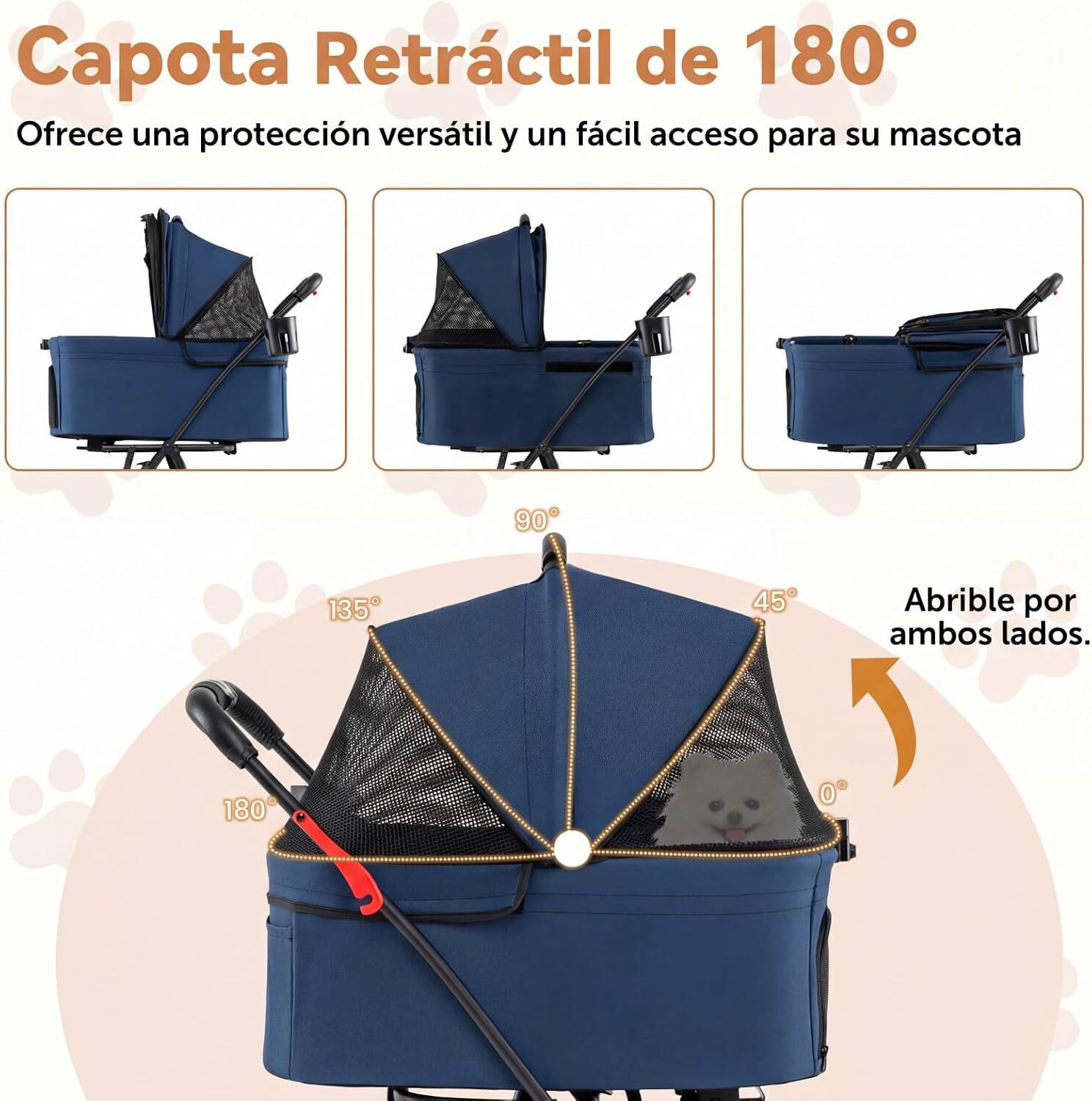 COSTWAY Carrito para Perros Plegable Doble 3 en 1, Cochecito para Perros con 2 Portadores Desmontables, Ruedas con Freno, Malla Transpirable, Portavasos, Carro para Mascotas hasta 15 kg, Azul, , large Imagen numero 4