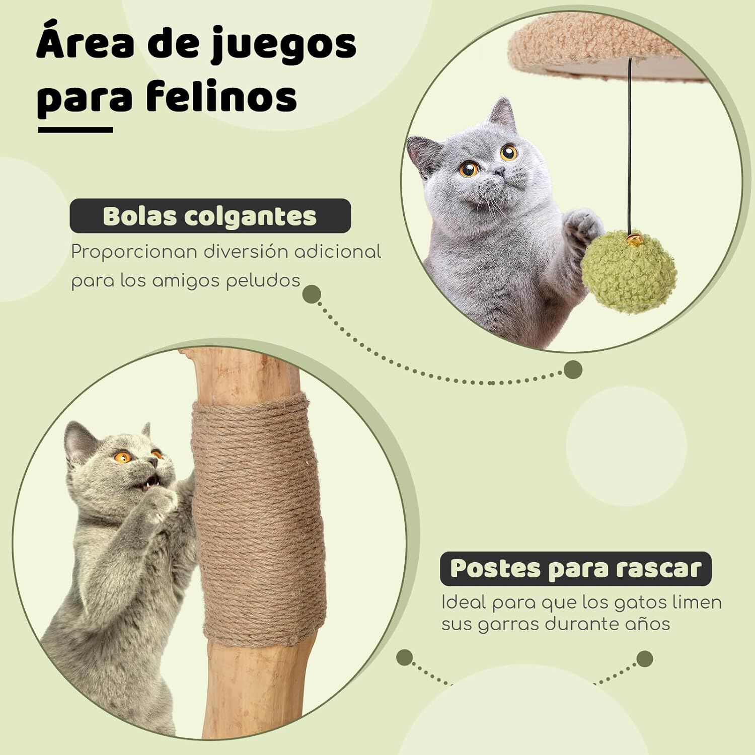 COSTWAY 110cm &Aacute;rbol para Gatos, Torre de Madera para Gatos con Plataforma Superior Acolchada, Condominio, Postes para Rascar, Plataforma de Salto, Centro de Actividades para Gatos con Bolas, , large Imagen numero 2
