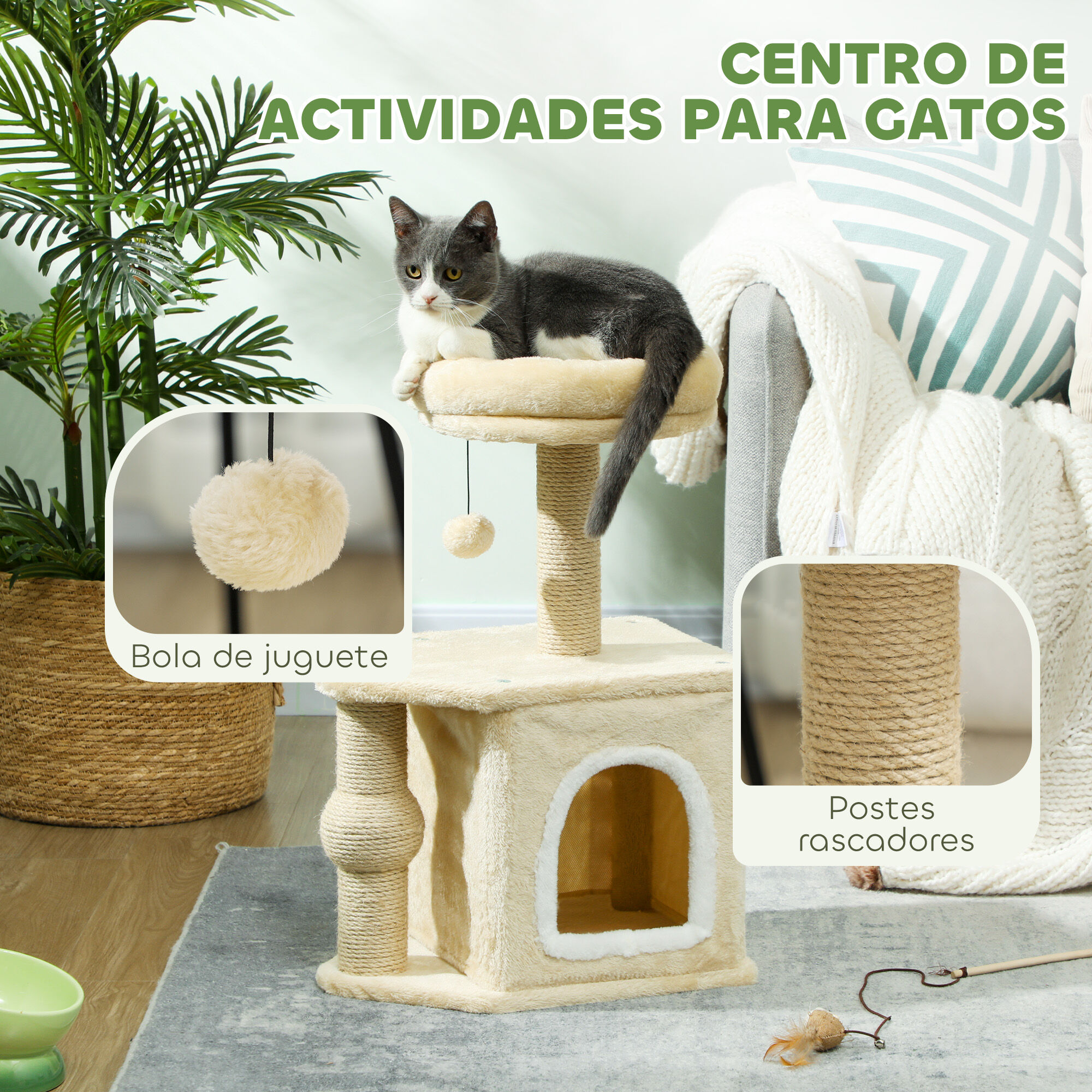 PawHut Rascador para Gatos Beige, , large Imagen numero 4
