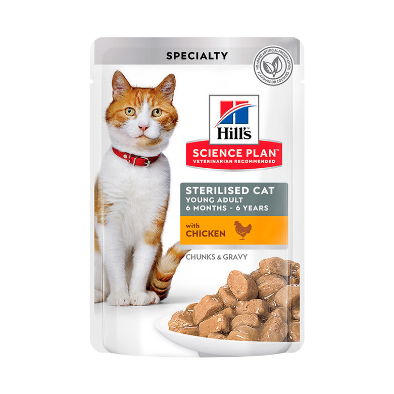 Hill's Young Adult Science Plan Sterilized Pollo sobre para gatos, , large image number null