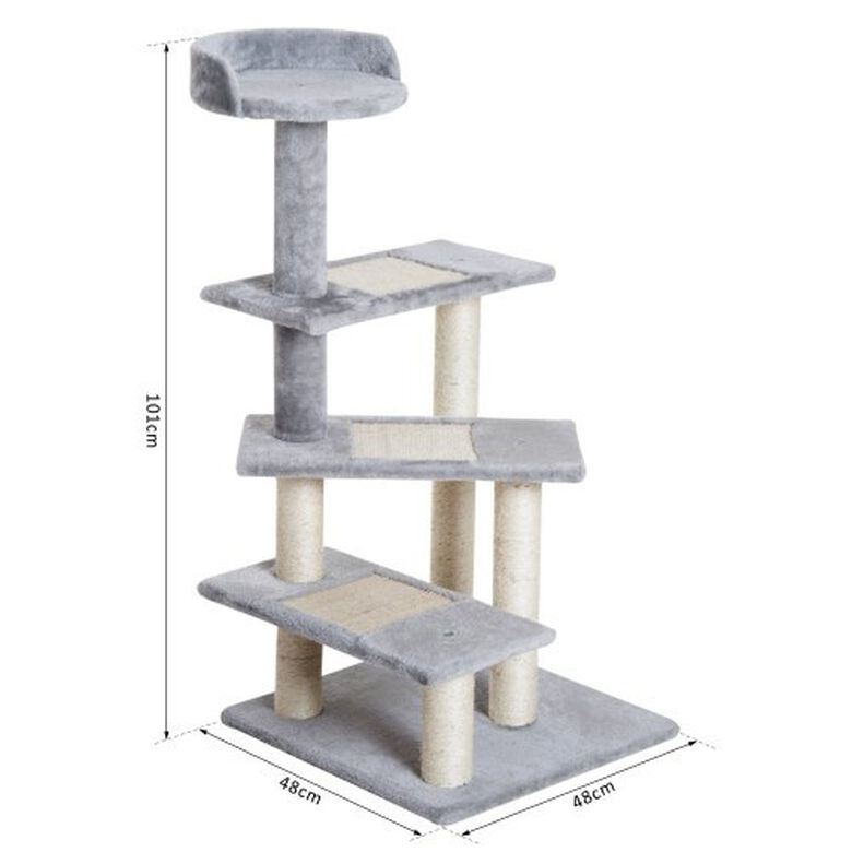 Pawhut árbol rascador de actividad 3 plataformas beige y gris para gatos thumbnail