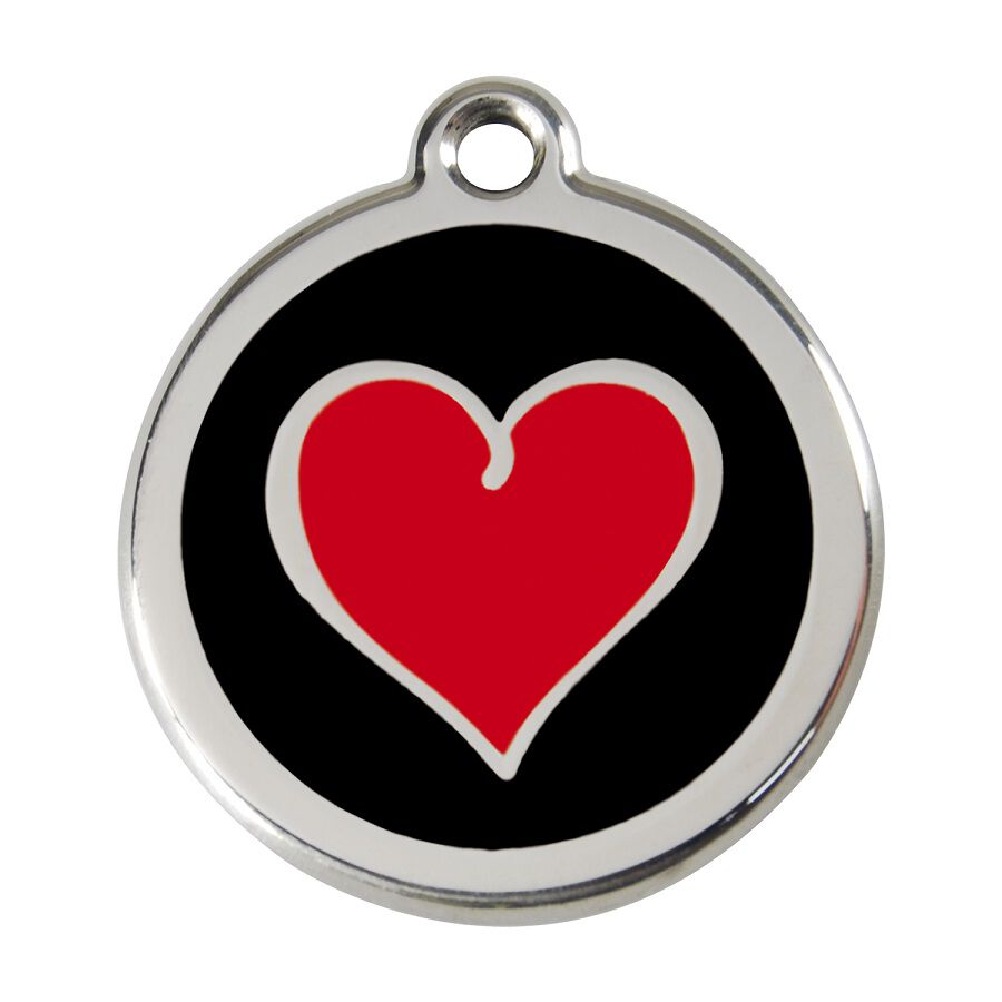 Placa identificativa Acero Inoxidable Esmalte Coraz&oacute;n Negro Negro - Rojo para perros, , large Imagen numero 1