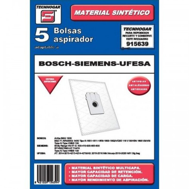 Tecnhogar Bolsas para aspiradora Bosch/Siemens/Ufesa, , large image number null