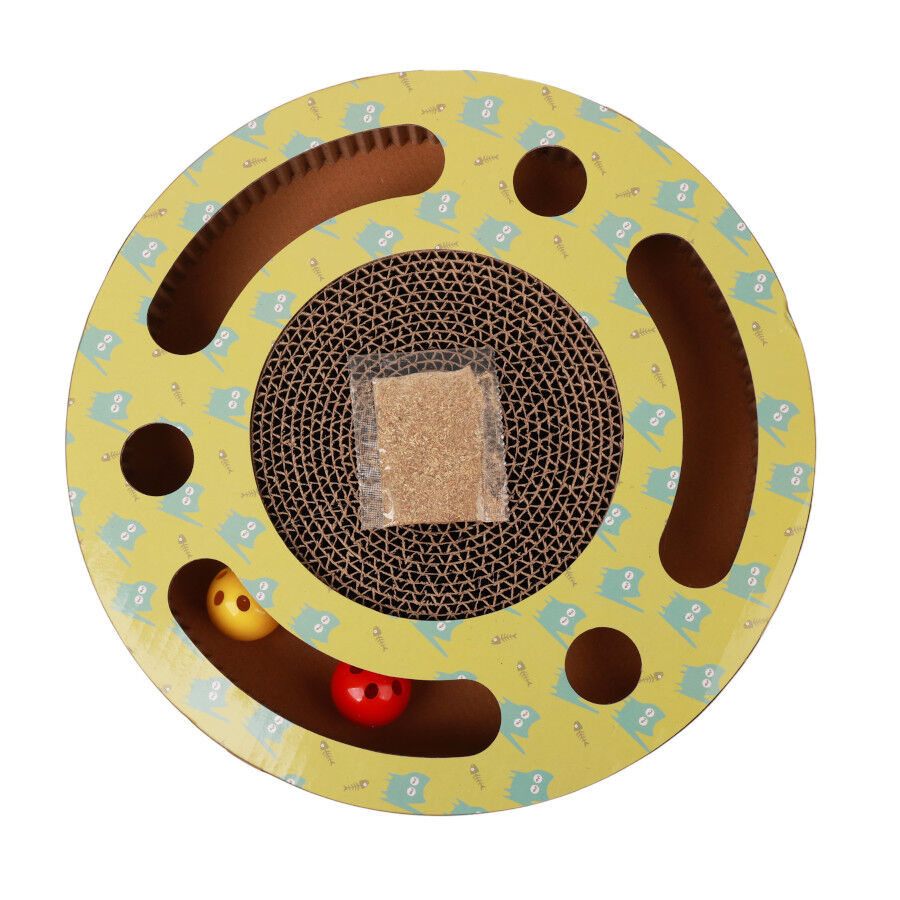 Leeby Pelusa rascador de cartón con bola y estampado amarillo para gatos thumbnail