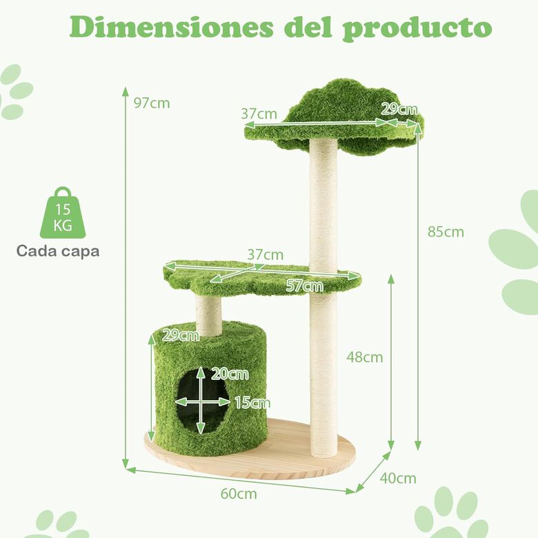 COSTWAY Árbol con Postes Rascadores de Sisal y Percha Superior Acolchada para gatos thumbnail