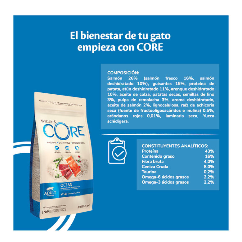 Wellness Core Adult Ocean Salmón y Atún pienso para gatos, , large image number null