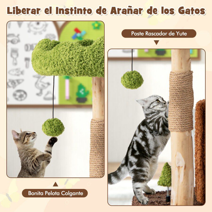 COSTWAY &Aacute;rbol para Gatos Multifuncional, Torre Moderna con Postes de Rascado Cubiertos de Sisal, Perchero y Plataforma Redonda, Juguete en Forma de &Aacute;rbol, Mueble para Gatos de Interior, 60 x 46 x 73 CM, , large Imagen numero 4